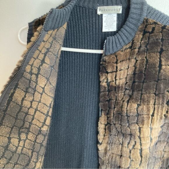 Parkhurst Womens M Brown Faux Fur Leopard Print Zip Front Vest Old Money Glam - Picture 6 of 8